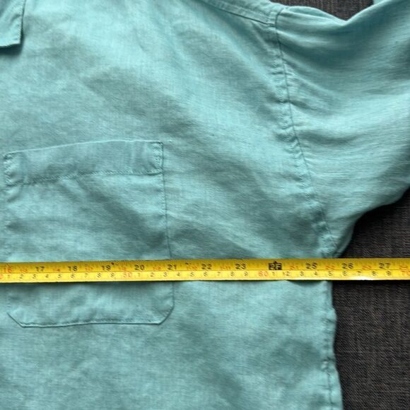 J. Jill Love Linen Button Up Tunic Shirt Turquoise Blue 100% Linen Size L - Picture 13 of 14